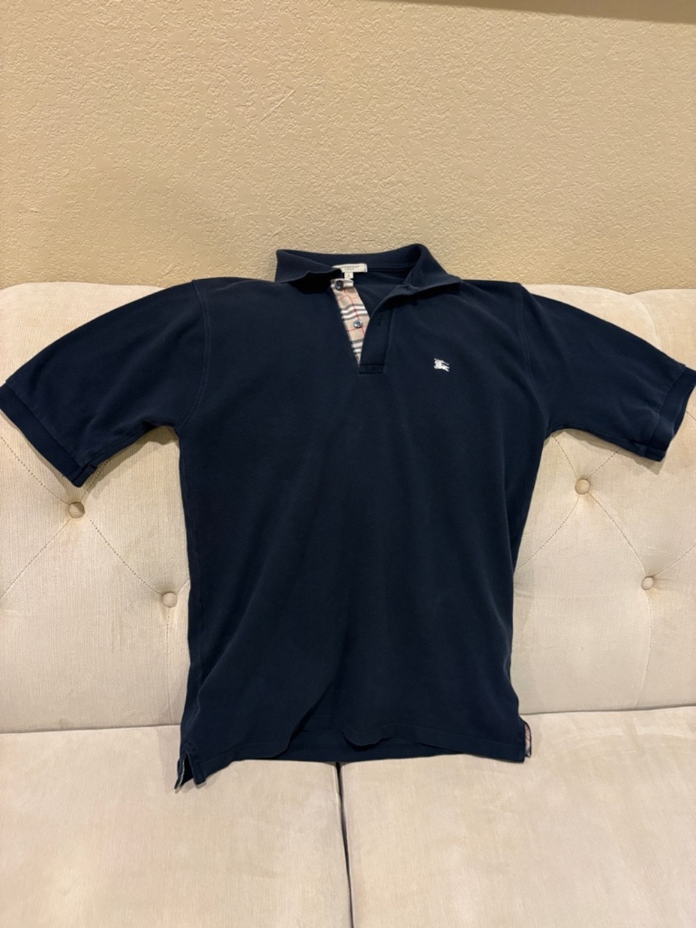 Burberry Navy Polo with Signature Check Placket